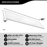 (4 PACK) 1x4 FT Edge-Lit Panel 40W, Single CCT