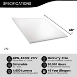 (4 PACK) 2X2 FT Edge-Lit Panel 40W, Single CCT