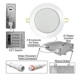 4" Inch White Round Slim Recessed LED Lights, Watt Switch 8W/10W/12W, 5CCT Switch