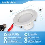 4" Inch Smart Recessed Retrofit Downlight (E26 Base) Works with Google & Alexa