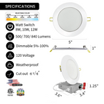 4" Inch White Round Slim Recessed LED Lights, Watt Switch 8W/10W/12W, 5CCT Switch