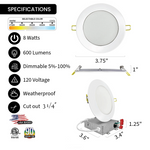 3" Inch 8W White Round Slim Recessed LED Lights , 5CCT, Heavy Duty Spring Clips