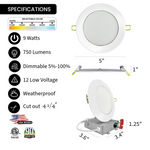 4" Inch Low Voltage 12V, 9W Canless External J-Box Round Downlight, 5CCT Switch