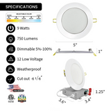 4" Inch Low Voltage 12V, 9W Canless External J-Box Round Downlight, 5CCT Switch