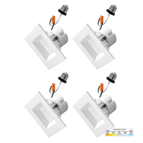 4" Inch Square Recessed retrofit LED Downlight 11W, 120V, 750 Lumens, 5CCT