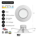 6" Inch Recessed Adjustable LED Retrofit Downlight 16.5W, 1200 Lumens, 5CCT - White Trim