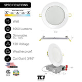 6" Inch Round Slim Recessed LED Lights 15W, 5CCT, Dimmable, 120V