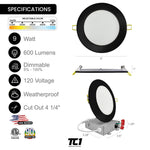 4" Inch Black Round Slim Recessed LED Lights 9W, 5CCT, Dimmable, 120V