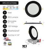 4" Inch Black Round Slim Recessed LED Lights 9W, 5CCT, Dimmable, 120V