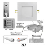 6" Inch White Square Recessed LED Ceiling Light 5CCT, 15W, Dimmable, 120V