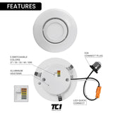 4" Inch Recessed Adjustable Retrofit Downlight 10W Dimmable, 750 Lumens, 120V, 5CCT, ETL Listed, White Trim