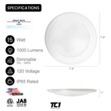 5”/6" inch Driverless Disk Light Dimmable LED 15W, 1000 Lumens, 4000K