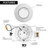 6" Inch Recessed Adjustable LED Retrofit Downlight 16.5W, 1200 Lumens, 5CCT - White Trim