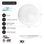 5”/6" inch Driverless Disk Light Dimmable LED 15W, 1000 Lumens, 5000K