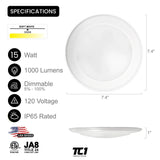 5”/6" inch Driverless Disk Light Dimmable LED 15W, 1000 Lumens, 3000K