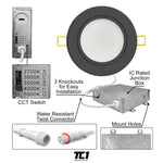 6" Inch Black Adjustable Round Recessed LED Ceiling Light 5CCT, 12W, Dimmable, 120V